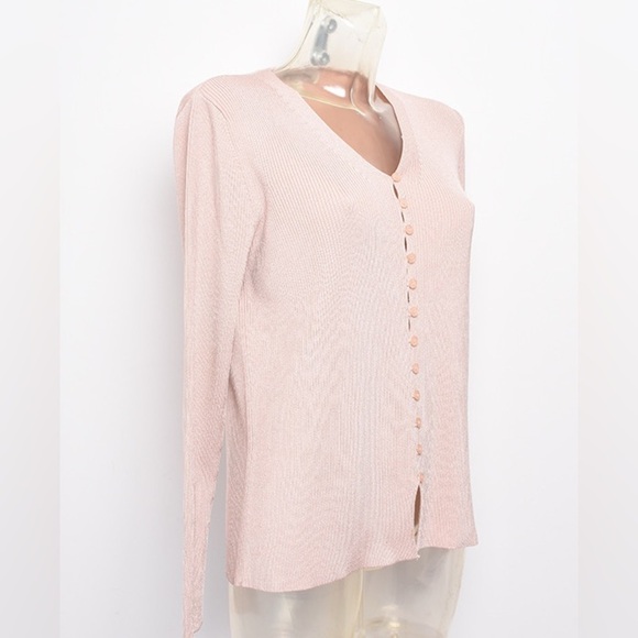 JONES NEW YORK | Y2K Light Muted Rose Ribbed Cardigan Button Up - Picture 14 of 16